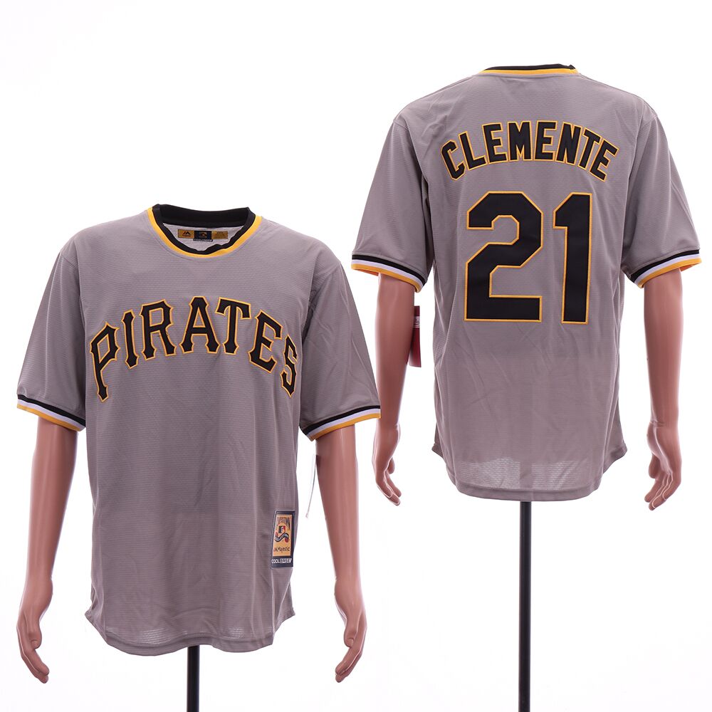 Men Pittsburgh Pirates 21 Clemente Grey Throwback MLB Jerseys